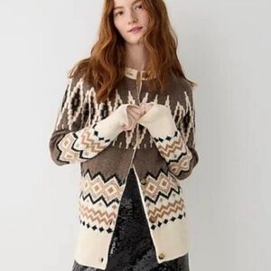 J. Crew Brown and Cream Patterned Cardigan